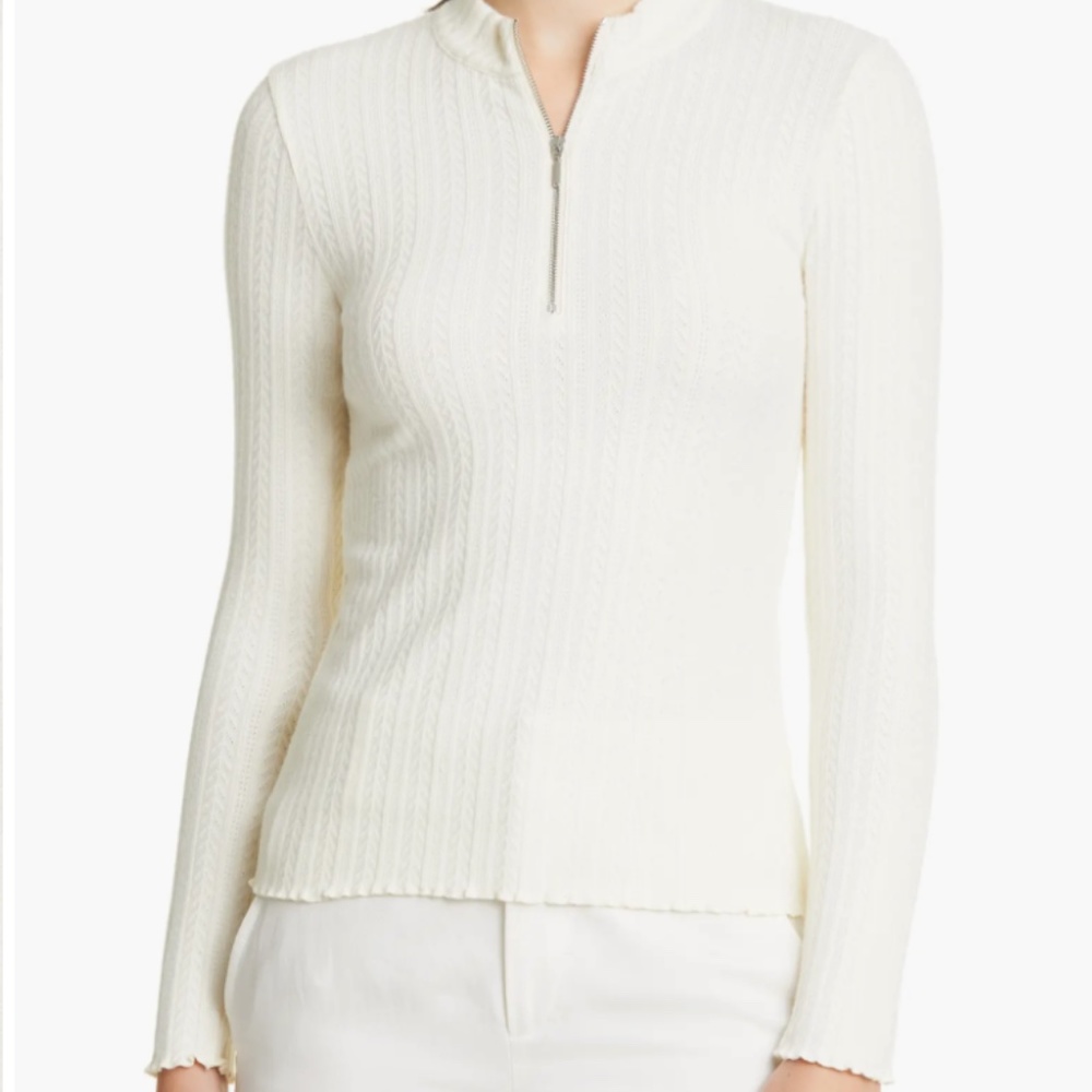 Long Sleeve Pointelle Quarter Zip Pullover - Brand New - NEVER WORN - Egret
